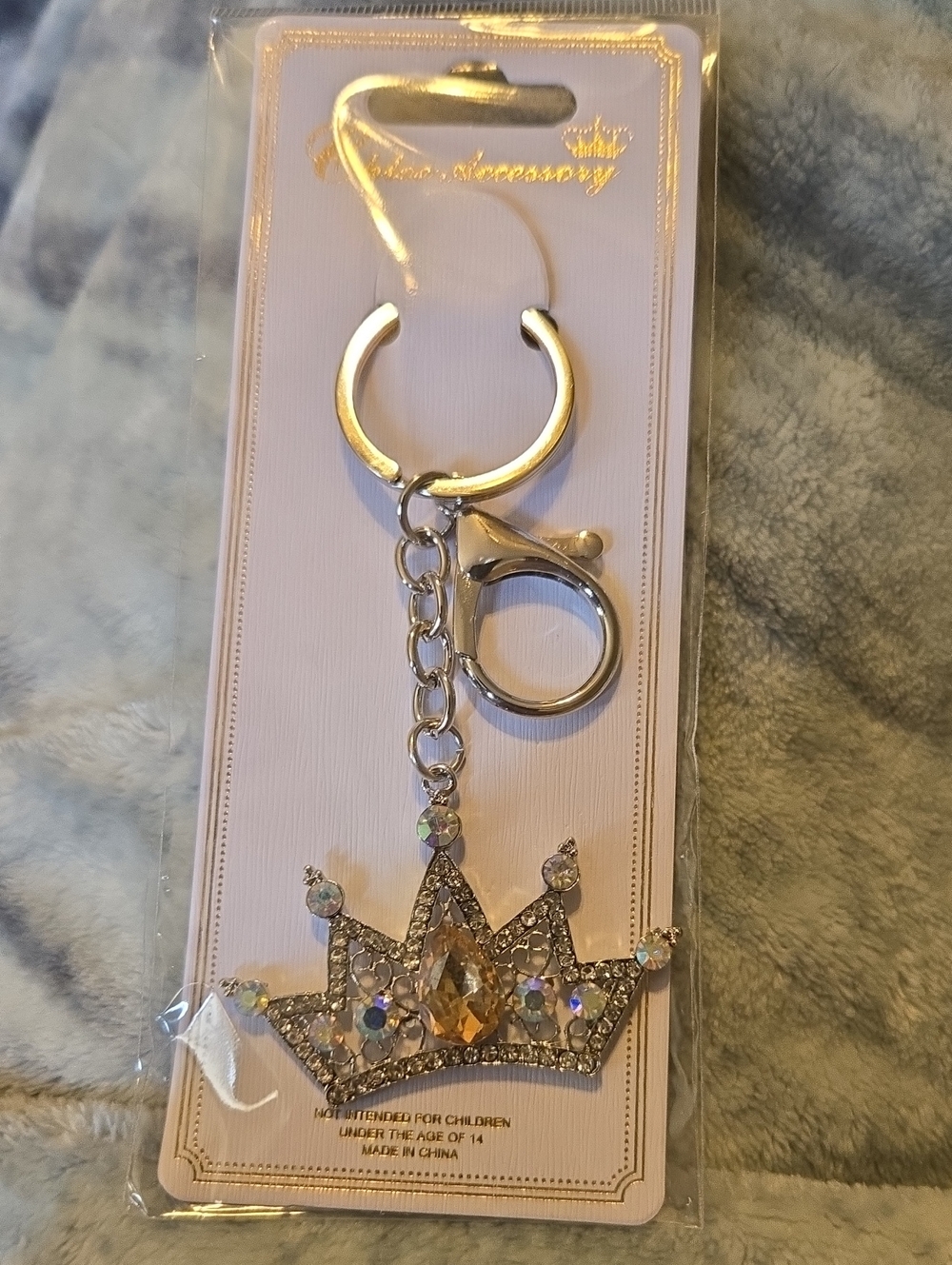 3/$10 Bundle Deals Sparkling Crown Keychain - Silver with Cream Gems